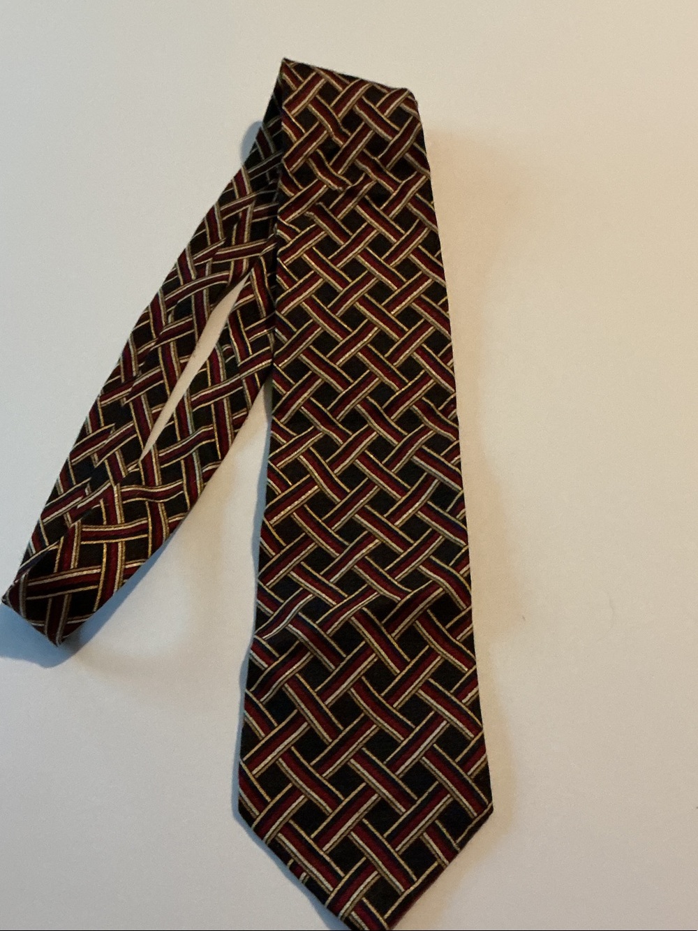 Echo Men's Burgundy, Black and Gold Woven Geometric Silk Tie